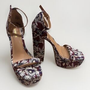 Express Women's High Floral Platform Heel Colorful Sandals Evening Shoes Size 6